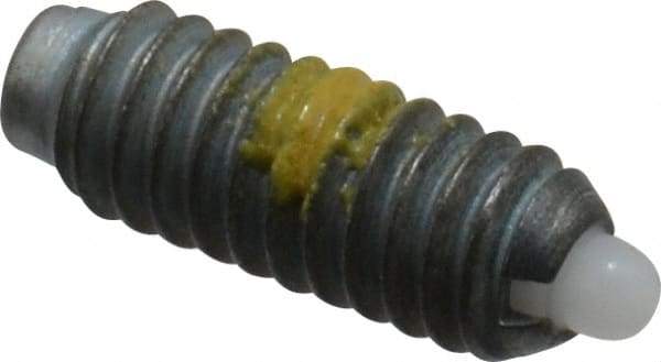 Vlier - 8-32, 7/16" Thread Length, 0.052" Plunger Projection, Steel Threaded Spring Plunger - 0.07" Max Plunger Diam, 0.437" Plunger Length, 1.5 Lb Init End Force, 4.75 Lb Final End Force - Apex Tool & Supply