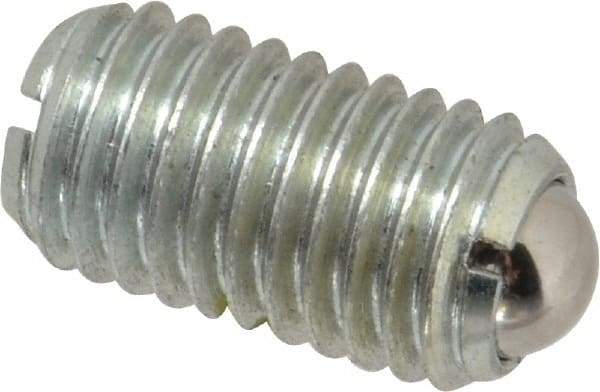 Vlier - M12x1.75, 8mm Ball Diam, 22mm Body Length, 2.5mm Max Ball Reach, Threaded Ball Plunger - Steel Body, Steel Ball, 2.25 Lb Initial End Force, 4.5 Lb Final End Force, Locking Element - Apex Tool & Supply