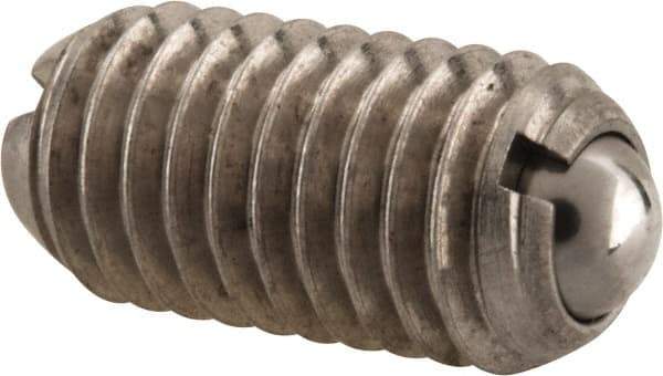 Vlier - M8x1.25, 5mm Ball Diam, 16mm Body Length, 1.5mm Max Ball Reach, Threaded Ball Plunger - Stainless Steel Body, Stainless Steel Ball, 9 Lb Initial End Force, 13.49 Lb Final End Force, Locking Element - Apex Tool & Supply