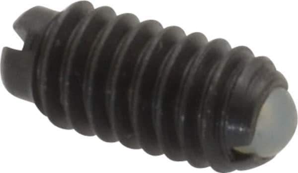 Vlier - 8-32, 0.094" Ball Diam, 0.344" Body Length, 0.025" Max Ball Reach, Threaded Ball Plunger - Steel Body, Nylon Ball, 0.5 Lb Initial End Force, 1.25 Lb Final End Force - Apex Tool & Supply