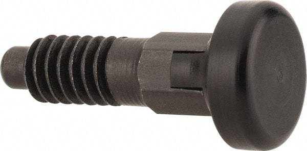 Vlier - M6x1.0, 13mm Thread Length, 0.118" Max Plunger Diam, 0.11 Lb Init to 0.34 Lb Final End Force, Locking Knob Handle Plunger - Delrin Knob, 0.63" Body Length, 1/2" Length Under Head/Shoulder, 0.118" Plunger Projection - Apex Tool & Supply