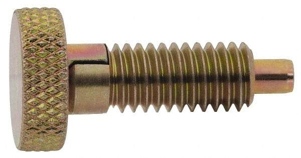 Vlier - M6x1.0, 0.4" Thread Length, 0.12" Max Plunger Diam, 0.5 Lb Init to 2 Lb Final End Force, Locking Knob Handle Plunger - Knurled Knob, 10mm Body Length, 0.53" Length Under Head/Shoulder, 0.13" Plunger Projection - Apex Tool & Supply