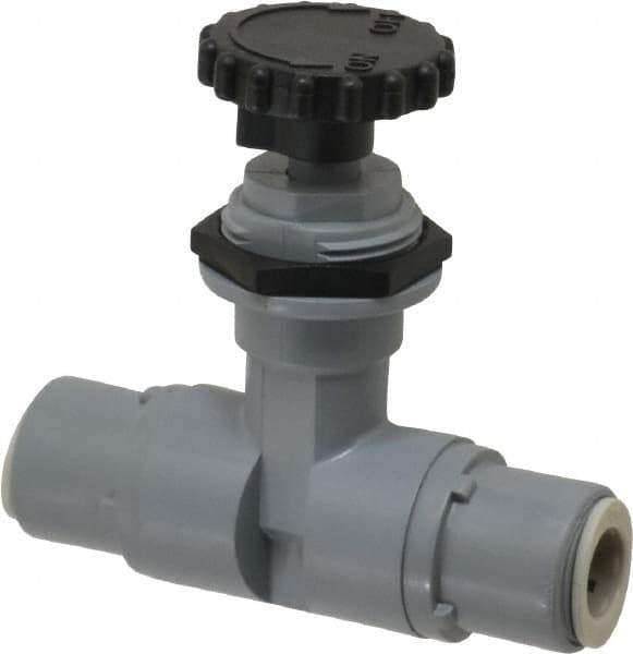 Specialty Mfr - 3/8" Pipe, Inline Needle Valve - EPDM Seal, Push To Connect x Push To Connect Ends, PVC Valve, 125 Max psi - Apex Tool & Supply