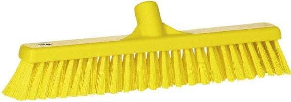 Vikan - 16" Fine Particle Synthetic Push Broom - 2" Bristle Length, Plastic Block, European Threaded Handle Connection - Apex Tool & Supply