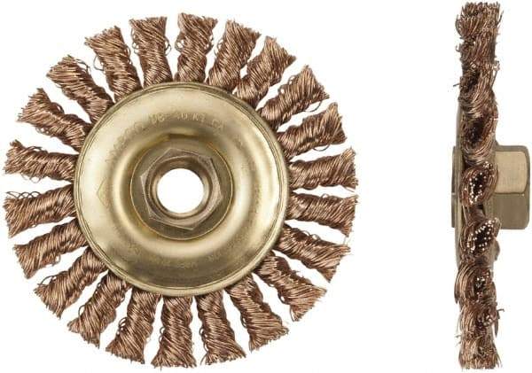 Ampco - 6" OD, 5/8-11 Arbor Hole, Knotted Phosphorus Bronze Alloy Wheel Brush - 6" Face Width, 1-1/4" Trim Length, 9,000 RPM - Apex Tool & Supply