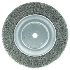 Weiler - Wheel Brushes; Outside Diameter (Inch): 8 ; Arbor Hole Thread Size: 1/4 ; Wire Type: Crimped Wire ; Fill Material: Steel ; Face Width (Inch): 5/8 ; Trim Length (Inch): 1-1/2 - Exact Industrial Supply
