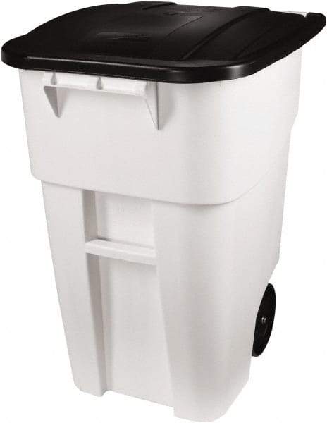 Rubbermaid - 50 Gal White Square Trash Can - Polyethylene, 36-1/2" High x 28-1/2" Long x 23.38" Wide - Apex Tool & Supply