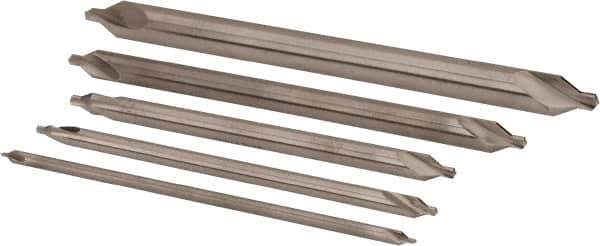Interstate - 5 Piece, #1 to 5, Plain Edge, High Speed Steel Combo Drill & Countersink Set - 60° Incl Angle, 5 to 4" OAL, Double End - Apex Tool & Supply