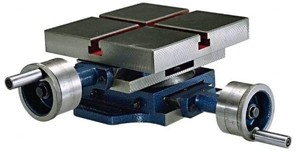 Value Collection - 7-7/8" Table Width x 7-7/8 Table Length, 4-29/32" Cross Travel x 12" Longitudinal Travel, Slide Machining Table - 6-7/8" Overall Height, Two 3/8" Longitudinal T Slots - Apex Tool & Supply