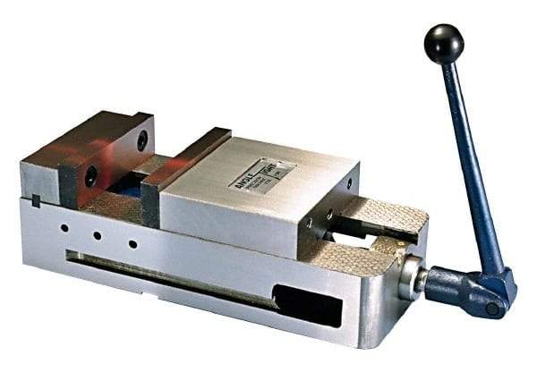 Interstate - 6" Jaw Width, 5-1/2" Jaw Opening Capacity, Horizontal Stationary Machine Vise - Manual Operation, 6,600 Lb Capacity, 1 Station, 17" Long x 4.8" High x 1-3/4" Deep, 1-3/4" Jaw Height, Ductile Iron - Apex Tool & Supply