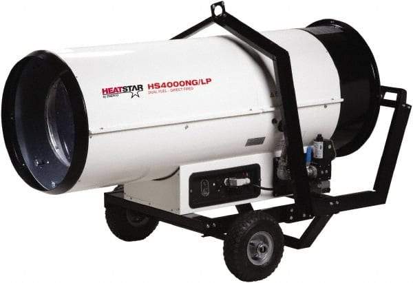 Heatstar - 400,000 BTU, Natural Gas/Propane Dual Fuel Direct Fired Heater - 2 to 100 Lb Tanks Min Fuel Capacity, 56" Long x 24" Wide x 33" High - Apex Tool & Supply