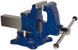 Gibraltar - 5" Jaw Width, 8" Opening Capacity, 5" Throat Depth, Ductile Iron Swivel Bench Vise - Bolt Down Base Attachment - Apex Tool & Supply