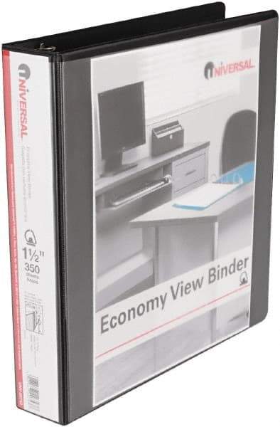 UNIVERSAL - 1-1/2" Sheet Capacity, 11 x 8-1/2", View Ring Binder - Vinyl, Black - Apex Tool & Supply