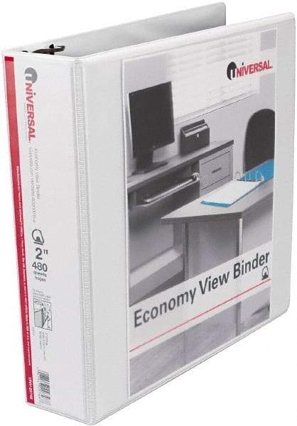 UNIVERSAL - 2" Sheet Capacity, 11 x 8-1/2", View Ring Binder - Vinyl, White - Apex Tool & Supply