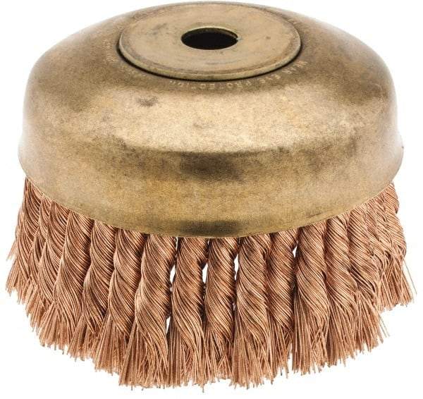 Ampco - 6" Diam, 5/8-11 Threaded Arbor, Bronze Phosphorus Fill Cup Brush - 0.02 Wire Diam, 1-3/4" Trim Length, 6,000 Max RPM - Apex Tool & Supply