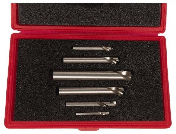 Cleveland - 1/4 to 1 Inch Body Diameter, 1 to 1-3/4 Inch Flute Length, 90° Point Angle, Spotting Drill Set - 4 to 8 Inch Overall Length, Series 2645, Bright Finish, High Speed Steel, Includes Six Spotting and Centering Drills - Apex Tool & Supply