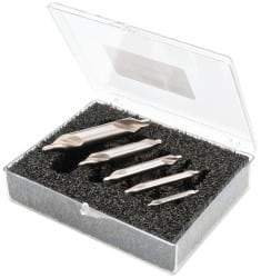 Cleveland - 5 Piece, #1 to 5, 0.125 to 0.438" Body Diam, 0.047 to 0.188" Point Diam, Plain Edge, High Speed Steel Combo Drill & Countersink Set - 60° Incl Angle, 0.047 to 0.188" Point Length, 31.75 to 69.85mm OAL, Double End, 998 Series Compatibility - Apex Tool & Supply