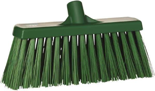 Vikan - 12" Heavy Duty Synthetic Push Broom - 2" Bristle Length, Plastic Block, European Threaded Handle Connection - Apex Tool & Supply