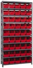 Quantum Storage - 45 Bin Store-More Shelf Bin System - 36 Inch Overall Width x 18 Inch Overall Depth x 75 Inch Overall Height, Red Polypropylene Bins - Apex Tool & Supply