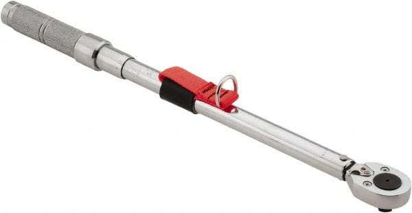 Proto - 1/2" Drive Micrometer Ratchet Head Tethered Torque Wrench - 40 N/m to 200 N/m Torque, 21-1/2" OAL, 1 N/m Graduation, Pear Head - Apex Tool & Supply
