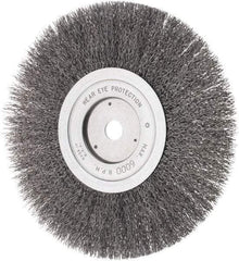 Weiler - 8" OD, 5/8" Arbor Hole, Crimped Steel Wheel Brush - 3/4" Face Width, 1-1/2" Trim Length, 0.014" Filament Diam, 4,500 RPM - Apex Tool & Supply