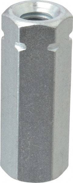 Made in USA - 3/8-16 UNC, 1-3/4" OAL Steel Standard Coupling Nut - Zinc-Plated Finish, 5/8" Width Across Flats - Apex Tool & Supply