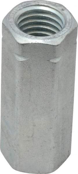 Made in USA - 5/8-11 UNC, 2-1/8" OAL Steel Standard Coupling Nut - Zinc-Plated Finish, 13/16" Width Across Flats - Apex Tool & Supply