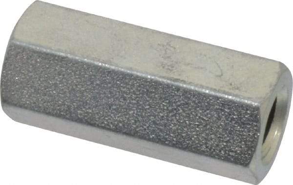 Made in USA - M10x1.50 Metric Coarse, 1-1/2" OAL Steel Standard Coupling Nut - Zinc-Plated Finish, 5/8" Width Across Flats - Apex Tool & Supply
