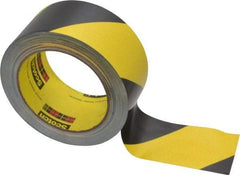 3M - Black & Yellow Striped Vinyl Tape - 2" Wide x 108' Long x 5.4 mil Thick, General Traffic - Apex Tool & Supply
