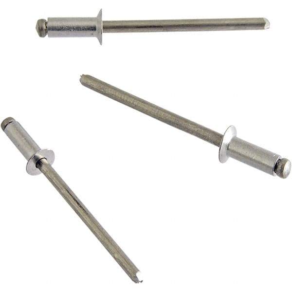 STANLEY Engineered Fastening - Size 4 Countersunk Head Aluminum Open End Blind Rivet - Aluminum Mandrel, 0.188" to 1/4" Grip, 1/8" Head Diam, 0.129" to 0.133" Hole Diam, 0.078" Body Diam - Apex Tool & Supply