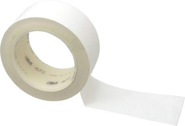 3M - White Solid Color Vinyl Tape - 2" Wide x 108' Long x 5.2 mil Thick, General Traffic - Apex Tool & Supply