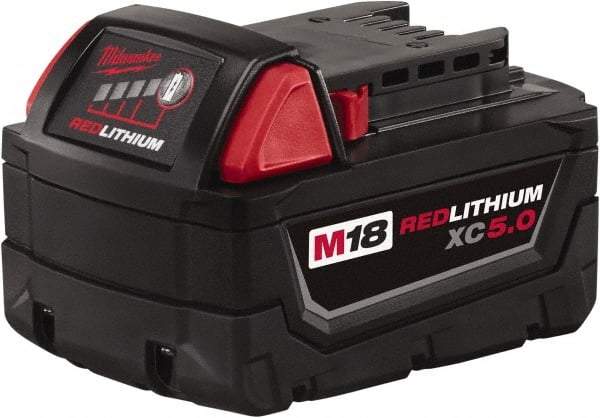 Milwaukee Tool - 18 Volt Lithium-Ion Power Tool Battery - 5 Ahr Capacity, 110 min Charge Time, Series M18 RED - Apex Tool & Supply