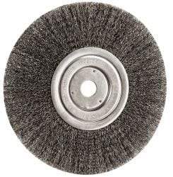 Weiler - 8" OD, 3/4" Arbor Hole, Crimped Steel Wheel Brush - 1/2" Face Width, 2-1/16" Trim Length, 0.0118" Filament Diam, 6,000 RPM - Apex Tool & Supply