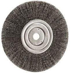 Weiler - 8" OD, 3/4" Arbor Hole, Crimped Steel Wheel Brush - 1/2" Face Width, 2-1/16" Trim Length, 0.0118" Filament Diam, 6,000 RPM - Apex Tool & Supply