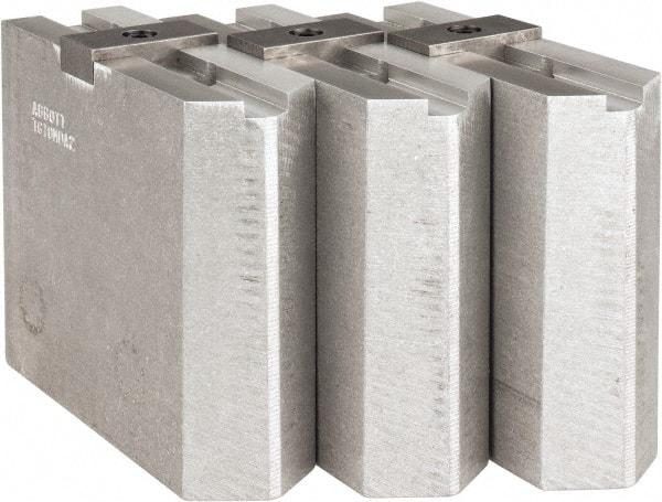 Abbott Workholding Products - Tongue & Groove Attachment, Square Soft Lathe Chuck Jaw - 3 Jaws, Aluminum, 2-1/8" Btw Mount Hole Ctrs, 4-1/2" Long x 1-1/2" Wide x 4" High, 1/2" Groove, 1/2" Fastener - Apex Tool & Supply