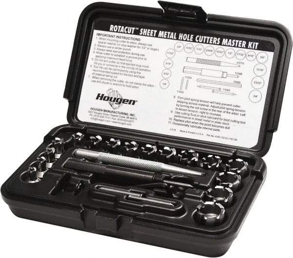 Hougen - 21 Piece, 1/4 to 3/4" Cutter Diam, 1/4" Cutting Depth, High Speed Steel Annular Cutter Set - Bright Finish, 1/4 to 3/4" Cutter Diams, 3 Flats on Shank - Apex Tool & Supply