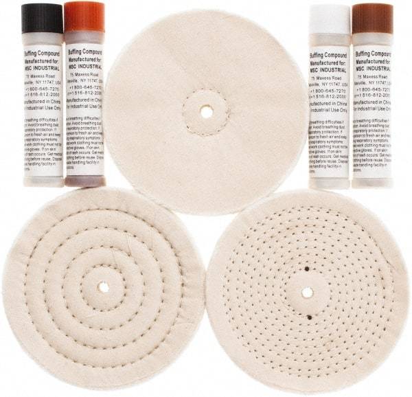 Value Collection - 6" Diam Loose Sewn, Cushion Sewn Buffing Wheel Set - 1/2" Arbor Hole - Apex Tool & Supply