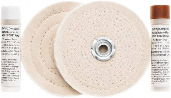 Value Collection - 6" Diam Cushion Sewn, Spiral Sewn Buffing Wheel Set - 1/2 & 7/8" Arbor Hole - Apex Tool & Supply