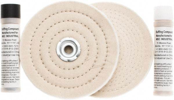 Value Collection - 6" Diam Cushion Sewn, Spiral Sewn Buffing Wheel Set - 1/2 & 7/8" Arbor Hole - Apex Tool & Supply