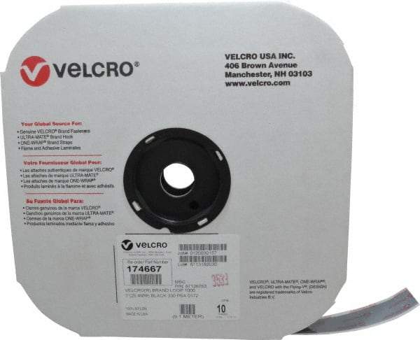 VELCRO Brand - 1" Wide x 10 Yd Long Adhesive Backed Loop Roll - Continuous Roll, Black - Apex Tool & Supply