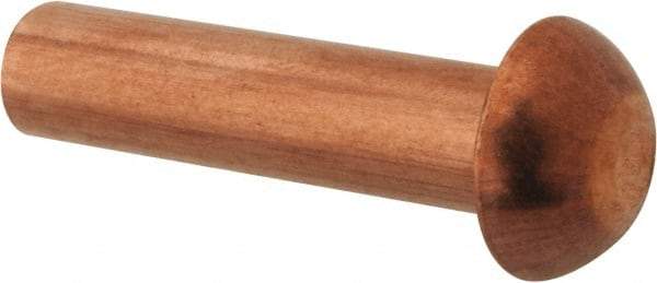 Made in USA - 3/16" Body Diam, Round Copper Solid Rivet - 3/4" Length Under Head - Apex Tool & Supply