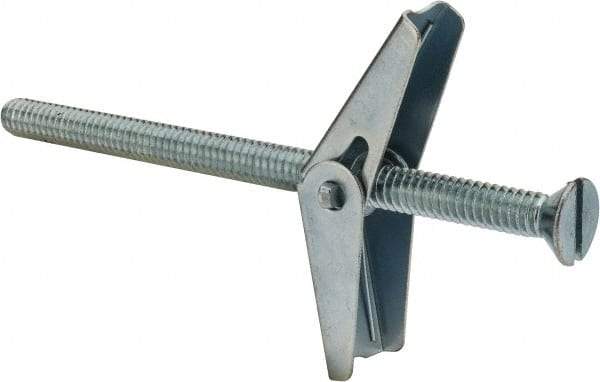 Value Collection - 1/4" Screw, 1/4" Diam, 4" Long, Toggle Bolt Drywall & Hollow Wall Anchor - 1/4" Drill, Zinc Plated, Steel, Use in Concrete, & Masonry, Hollow Tile, Plaster & Wallboard - Apex Tool & Supply