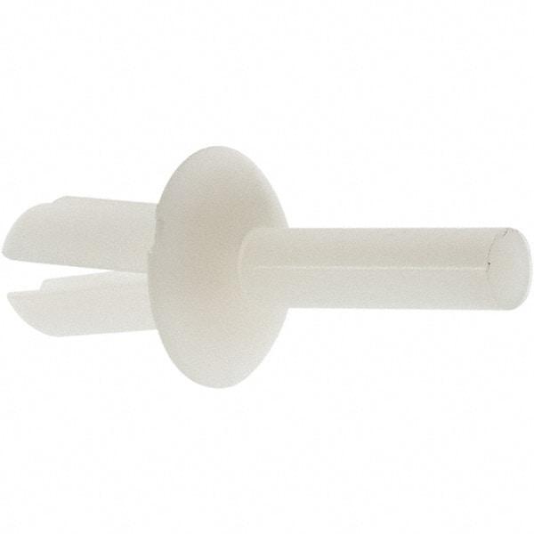 Made in USA - Round Head Nylon Push Mount Blind Rivet - Nylon Mandrel, 0.156" to 0.281" Grip, 3/8" Head Diam, 0.187" Max Hole Diam, 0.38" Length Under Head, 1/8" Body Diam - Apex Tool & Supply