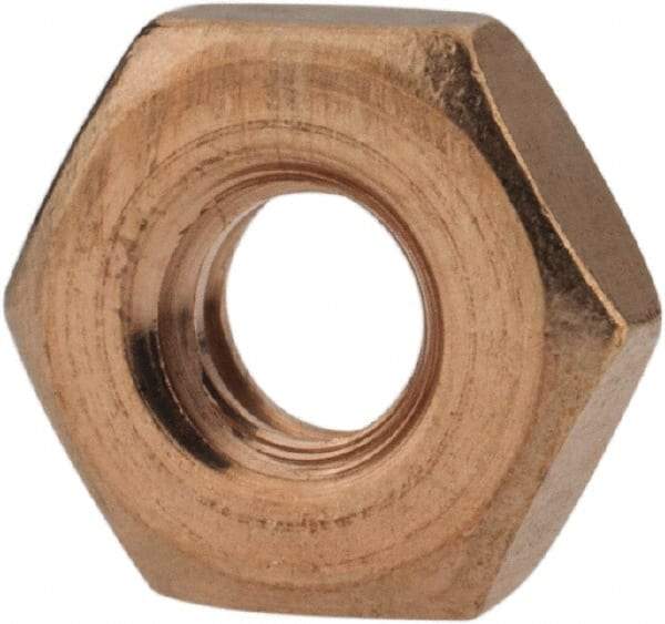 Value Collection - #10-24 UNC Silicon Bronze Right Hand Machine Screw Hex Nut - 3/8" Across Flats, 1/8" High, Uncoated - Apex Tool & Supply