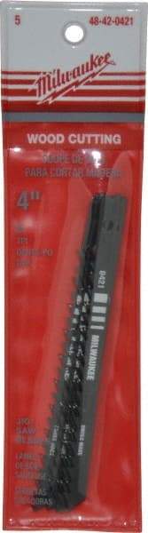 Milwaukee Tool - 4" Long, 6 Teeth per Inch, High Carbon Steel Jig Saw Blade - Toothed Edge, 0.2813" Wide x 0.065" Thick, U-Shank - Apex Tool & Supply