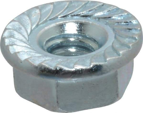 Value Collection - #10-24, 1/2" Flange Diam, Serrated Flange Nut - Grade Grade 2 Steel, Zinc-Plated Finish, 7/32" Flange Height - Apex Tool & Supply