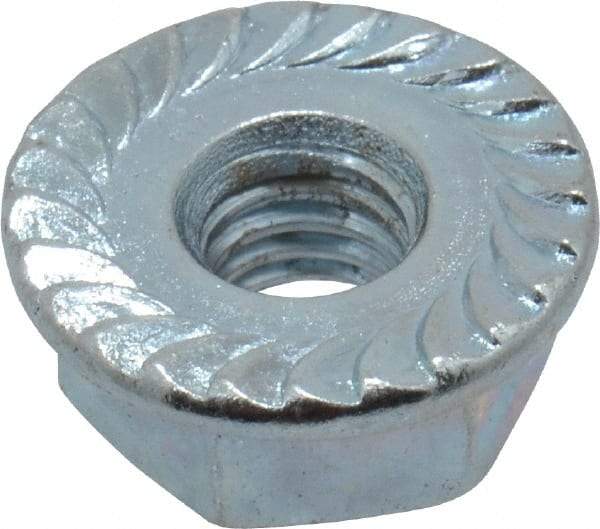 Value Collection - #10-32, 1/2" Flange Diam, Serrated Flange Nut - Grade Grade 2 Steel, Zinc-Plated Finish, 7/32" Flange Height - Apex Tool & Supply