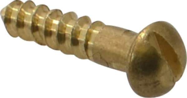 Value Collection - #4, 1/2" Length Under Head, Slotted Drive, Round Head Wood Screw - ASME B18.6.1, Brass - Apex Tool & Supply