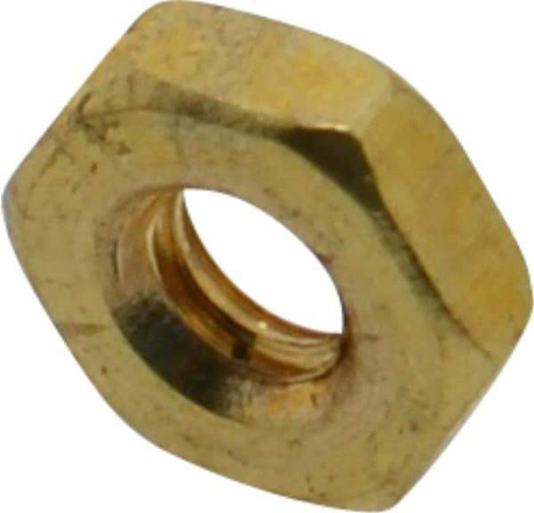 Value Collection - #10-24 UNC Brass Right Hand Machine Screw Hex Nut - 3/8" Across Flats, 1/8" High, Uncoated - Apex Tool & Supply