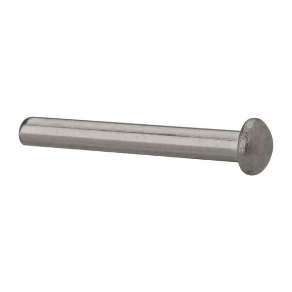 RivetKing - 1/8" Body Diam, Round Uncoated Stainless Steel Solid Rivet - 1" Length Under Head, Grade 18-8 - Apex Tool & Supply